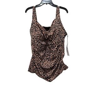 Jinxueer Black and Brown Pattern  Ruched Swimsuit Tankini Top - Size: 24W